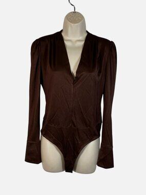 Generation Love Women's Brown Elio Sheen Plunging V-Neck Bodysuit Size XS